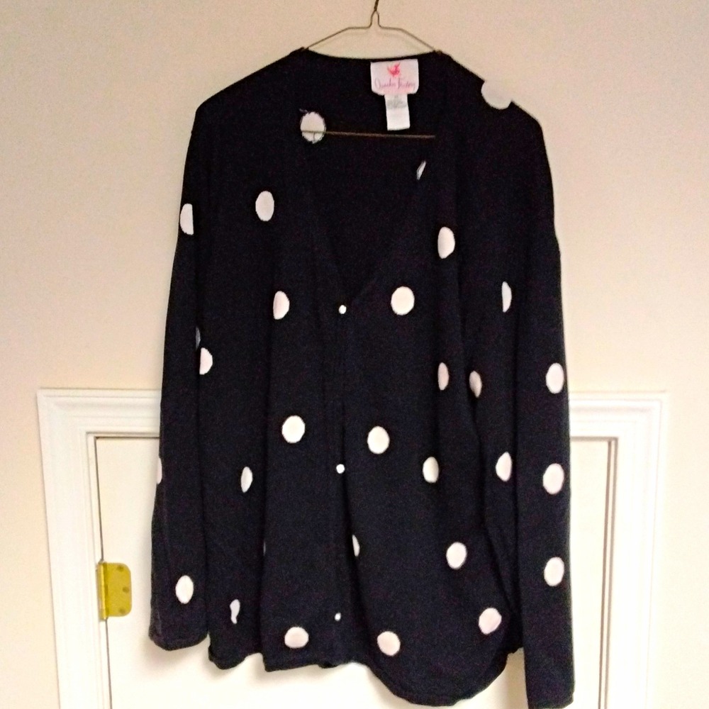Quacker Factory Women's Black/White Polka Dot Cotton Knit V-Neck Blouse Plus 3X